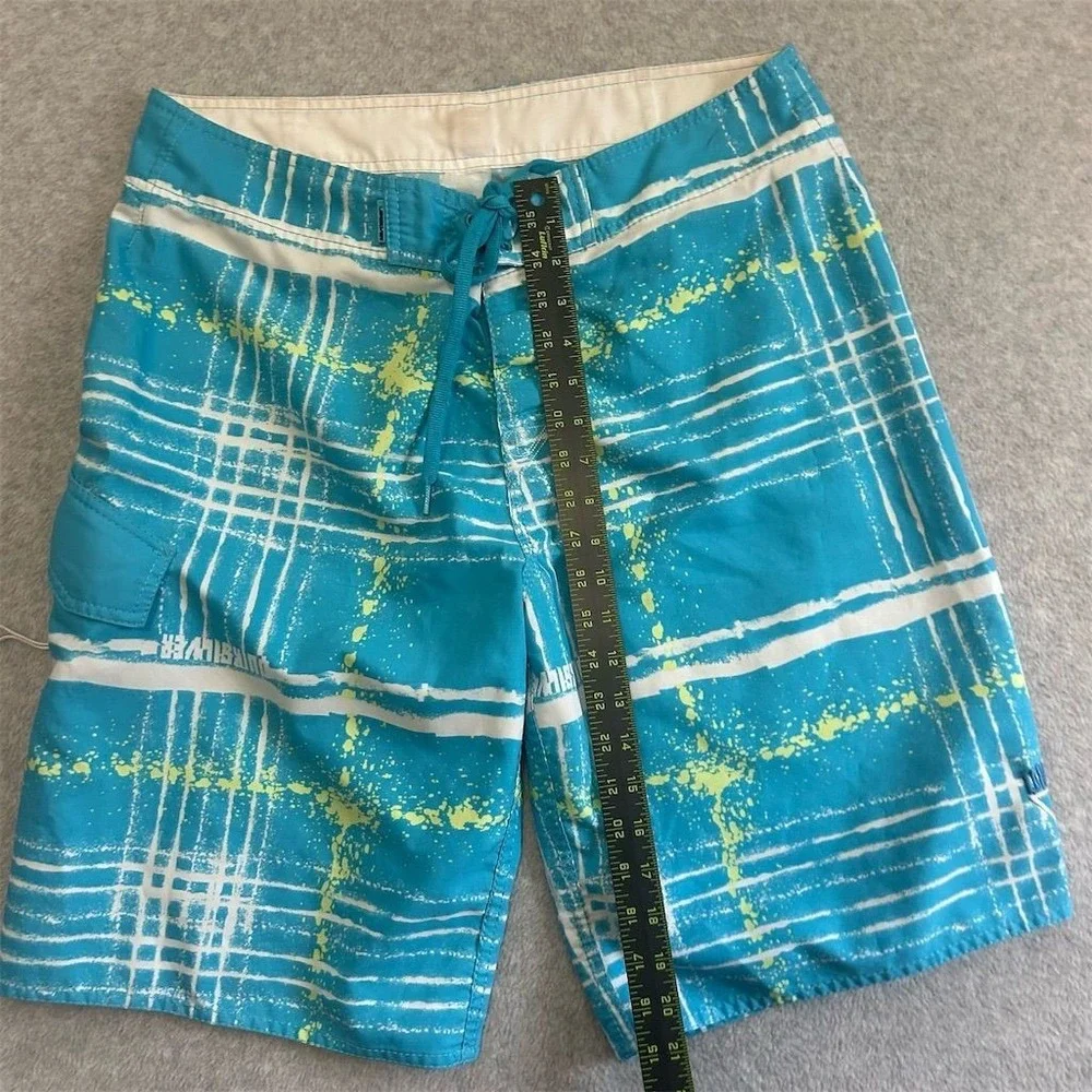 Quiksilver Shorts Men's‎ 32 Blue Plaid Board Shorts Surf Beachwear Vintage